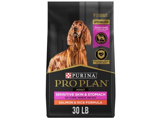 Purina Pro Plan Sensitive Skin and Stomach Dog Food Dry, Adult Salmon & Rice Formula, Digestive Health